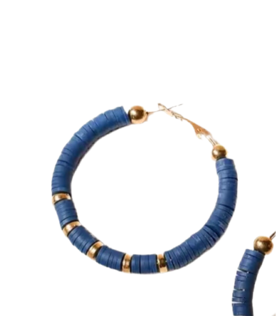 Blue Gold Hoop Earrings