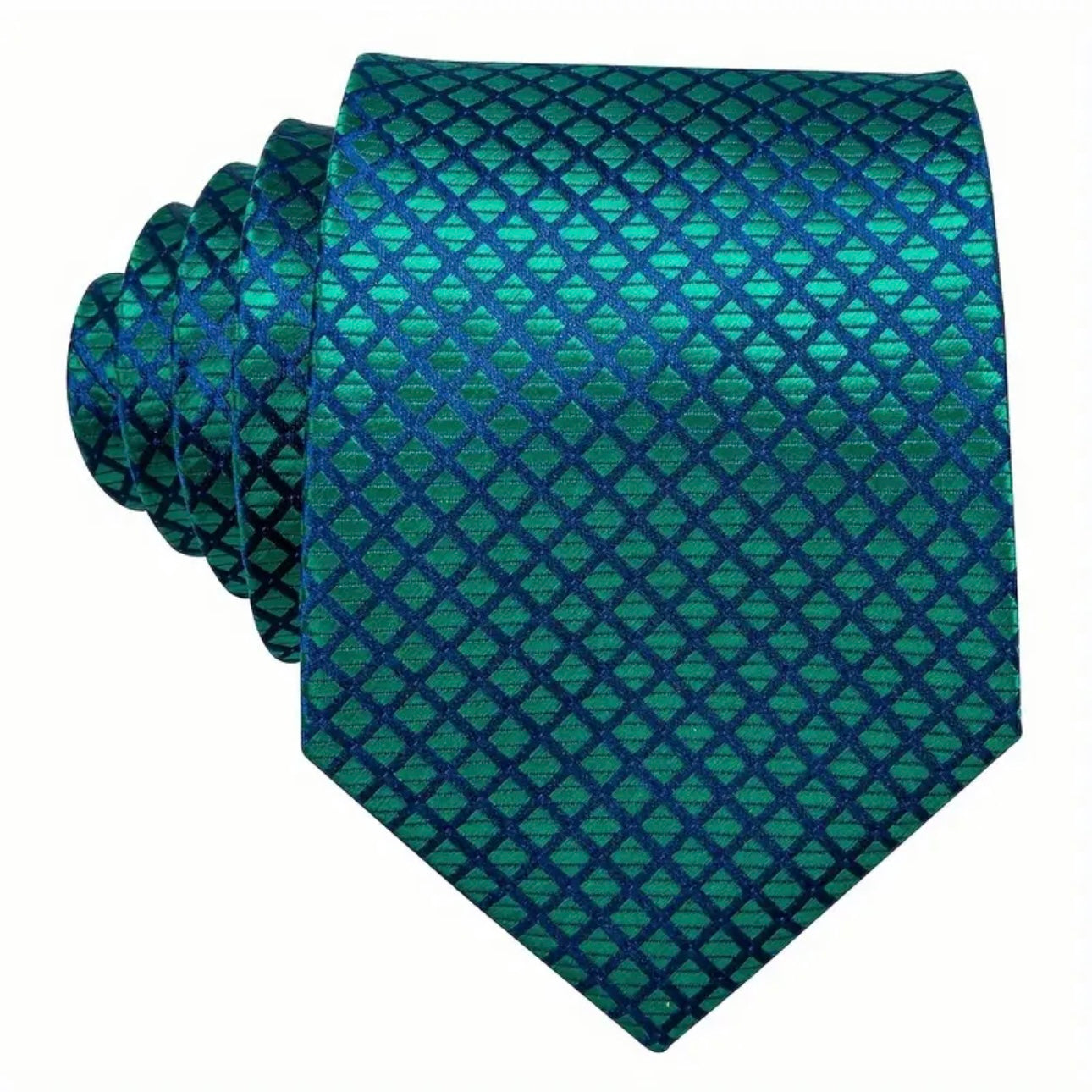 Green Blue Grid Necktie Set