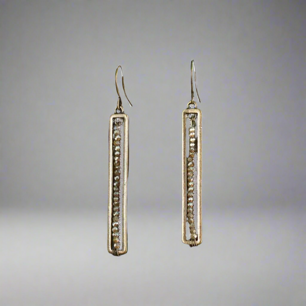 Beaded Bronze Dangle Earrings