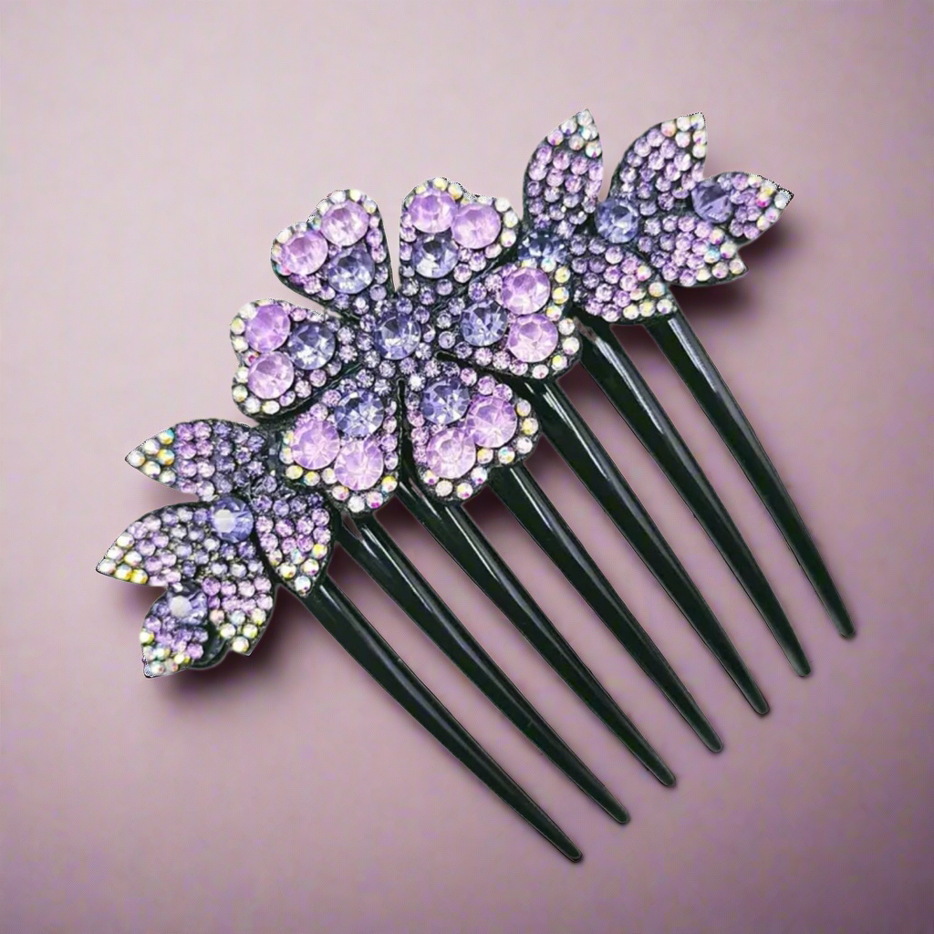 Flower Hair Comb Purple Pink