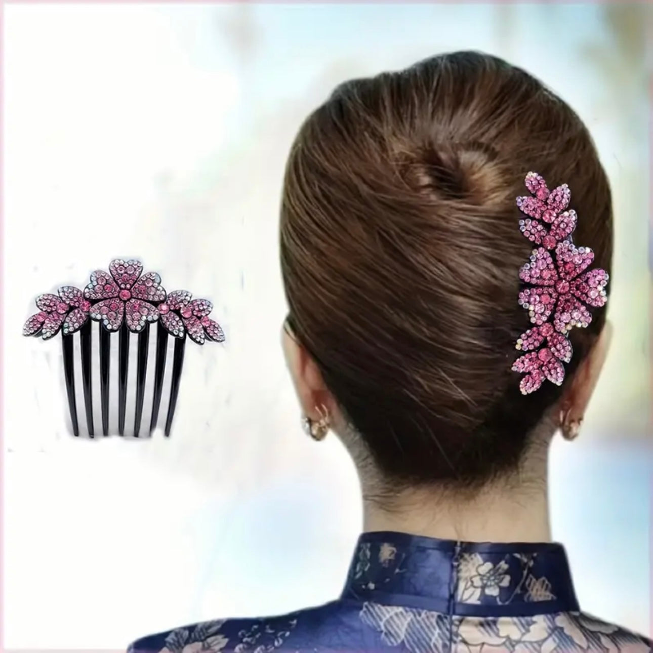 Flower Hair Comb Pink