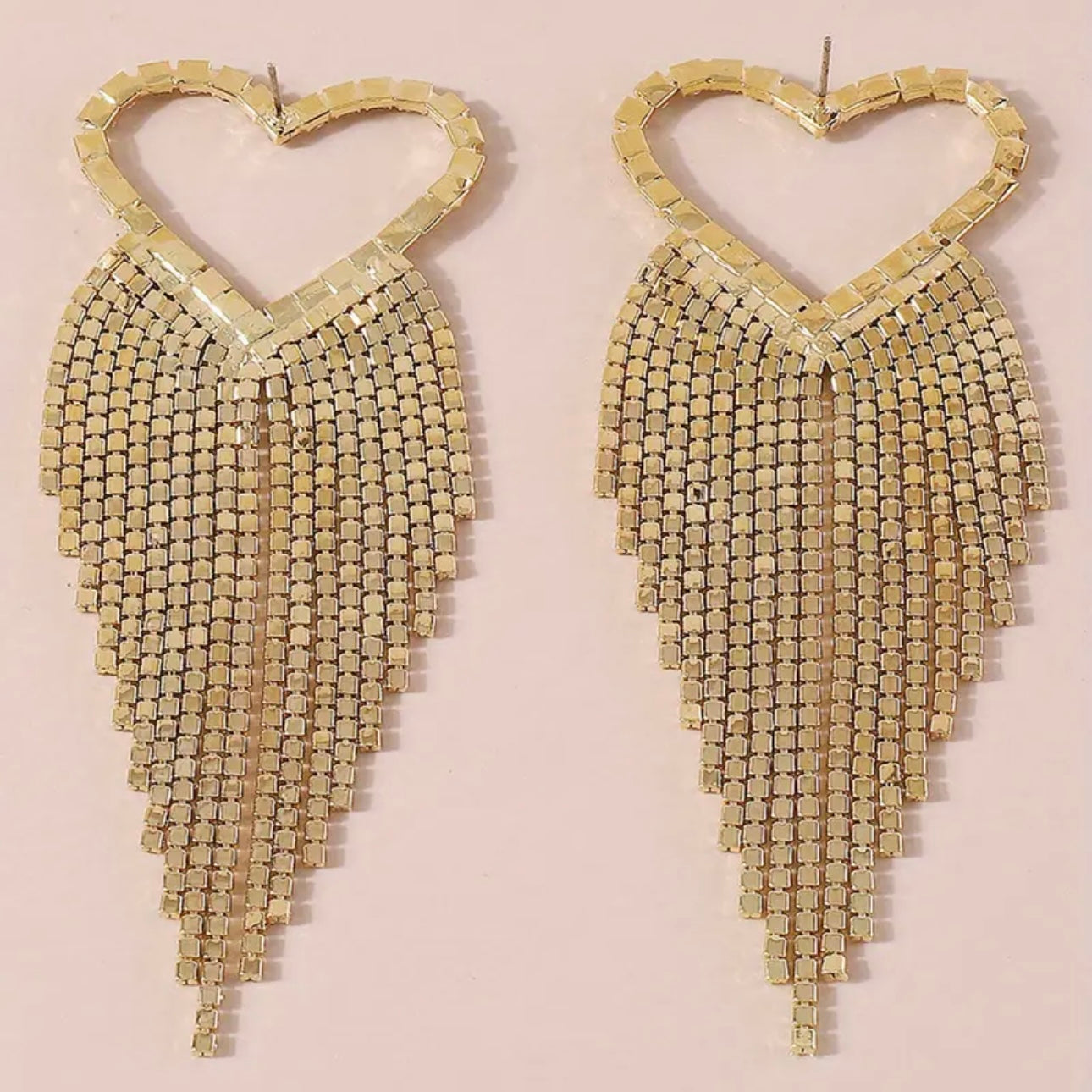 Gold Heart Tassel Earrings