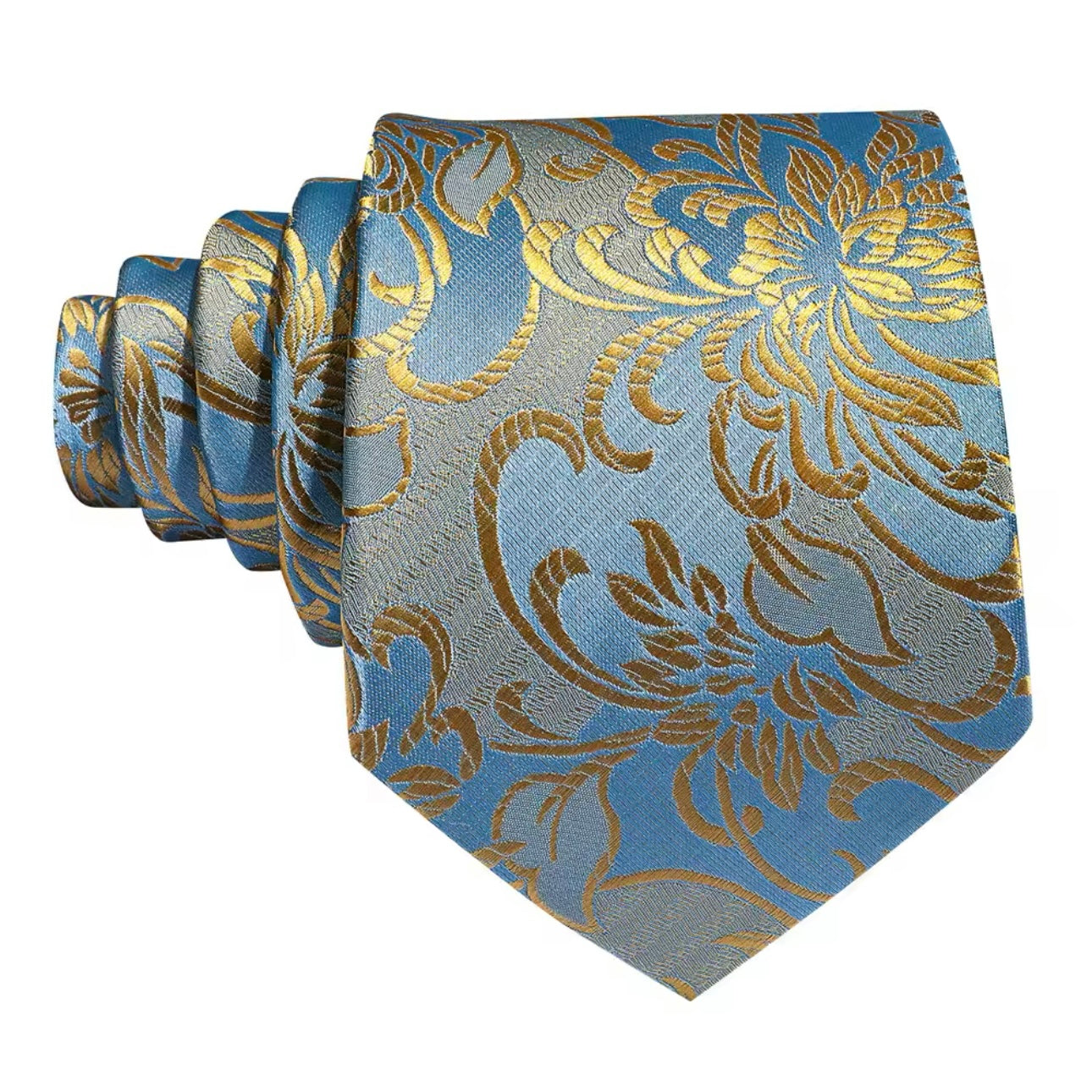 Blue Cornflower Gold Floral Necktie Set