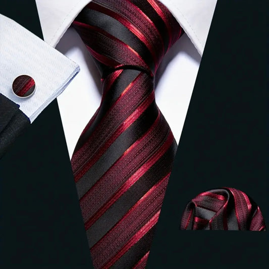 Red Black Stripe Necktie Set