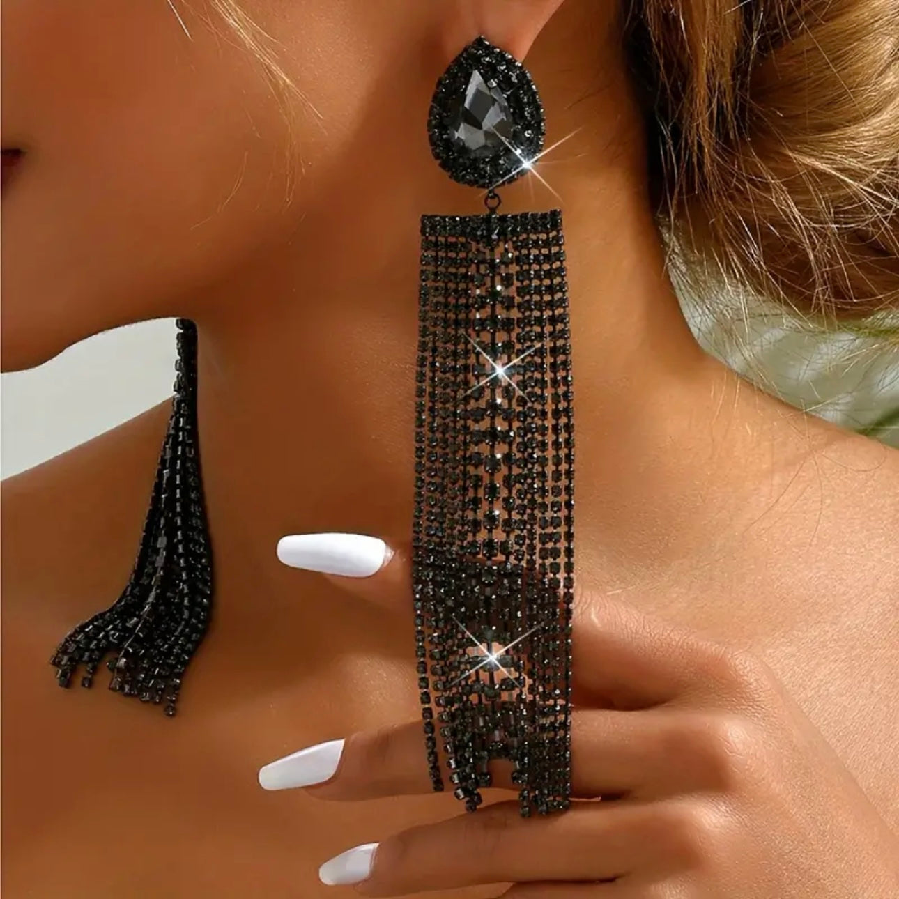 Exaggerated Black Tassel Earrings