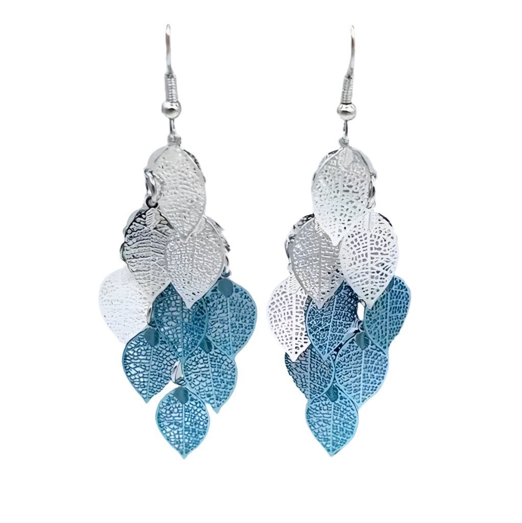Blue Leaf Tassel Earrings