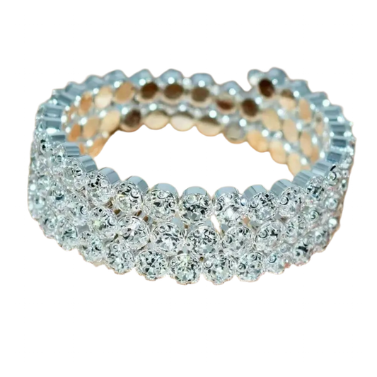 Clear Silver 3 Row Flexible Bracelet