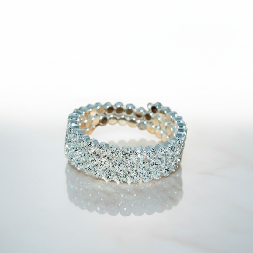 Clear Silver 3 Row Flexible Bracelet