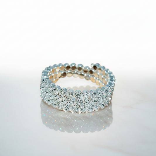 Clear Silver 3 Row Flexible Bracelet