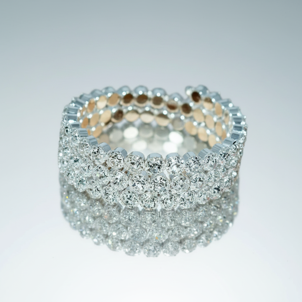 Clear Silver 3 Row Flexible Bracelet