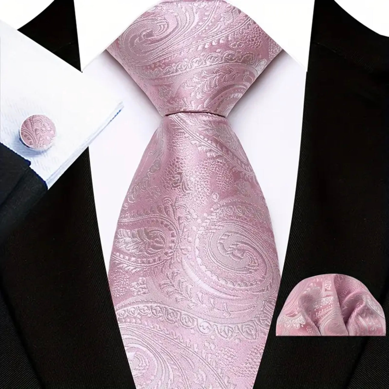 Pink Grey Paisley Necktie Set