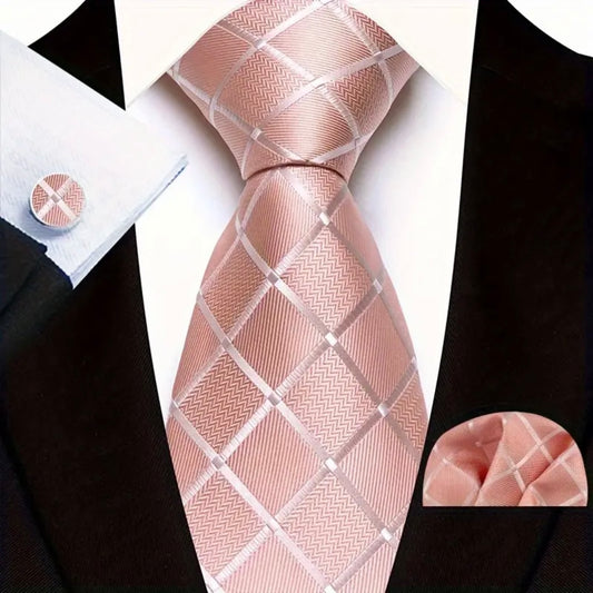 Pink Blush Plaid Necktie Set