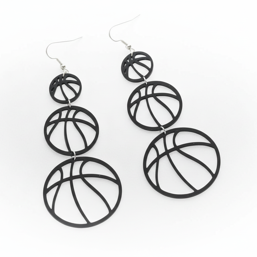 Basketball Black Dangle Earrings