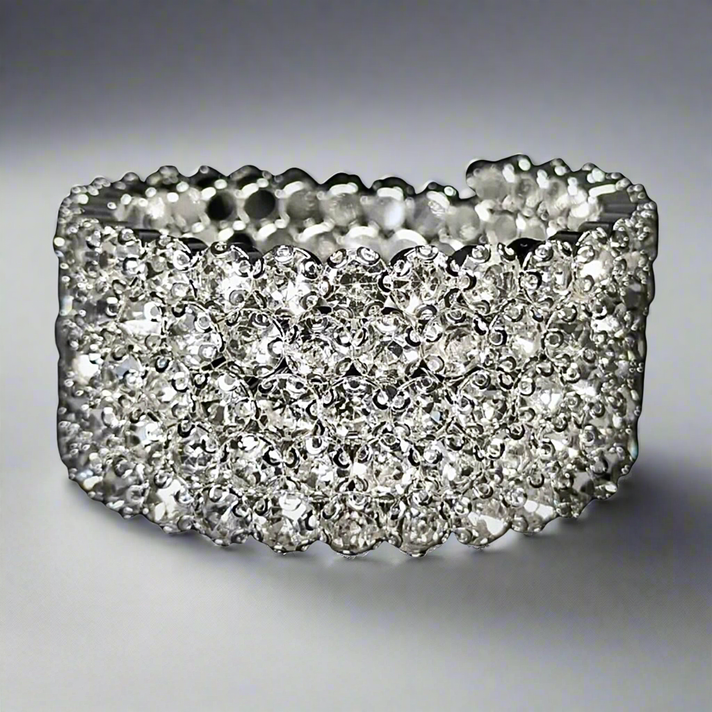 Flexible 5 Row Rhinestone Bracelets-Silver Setting