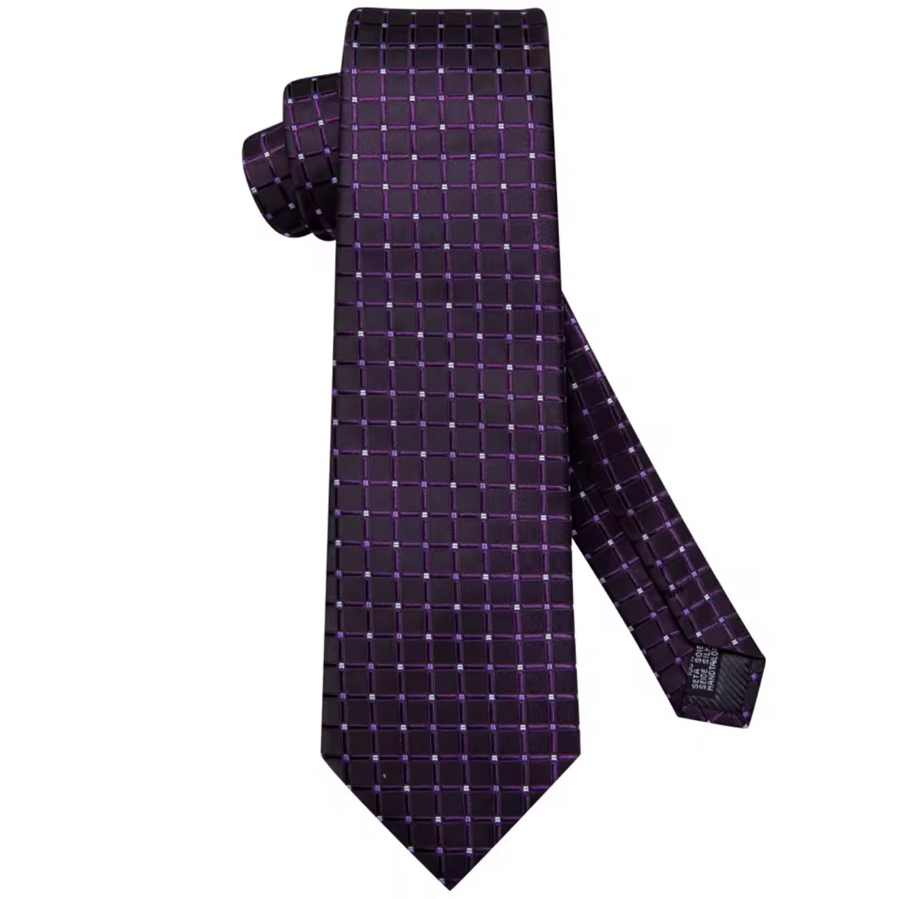 Purple Tartan Long Necktie & Bonus Accessories Set
