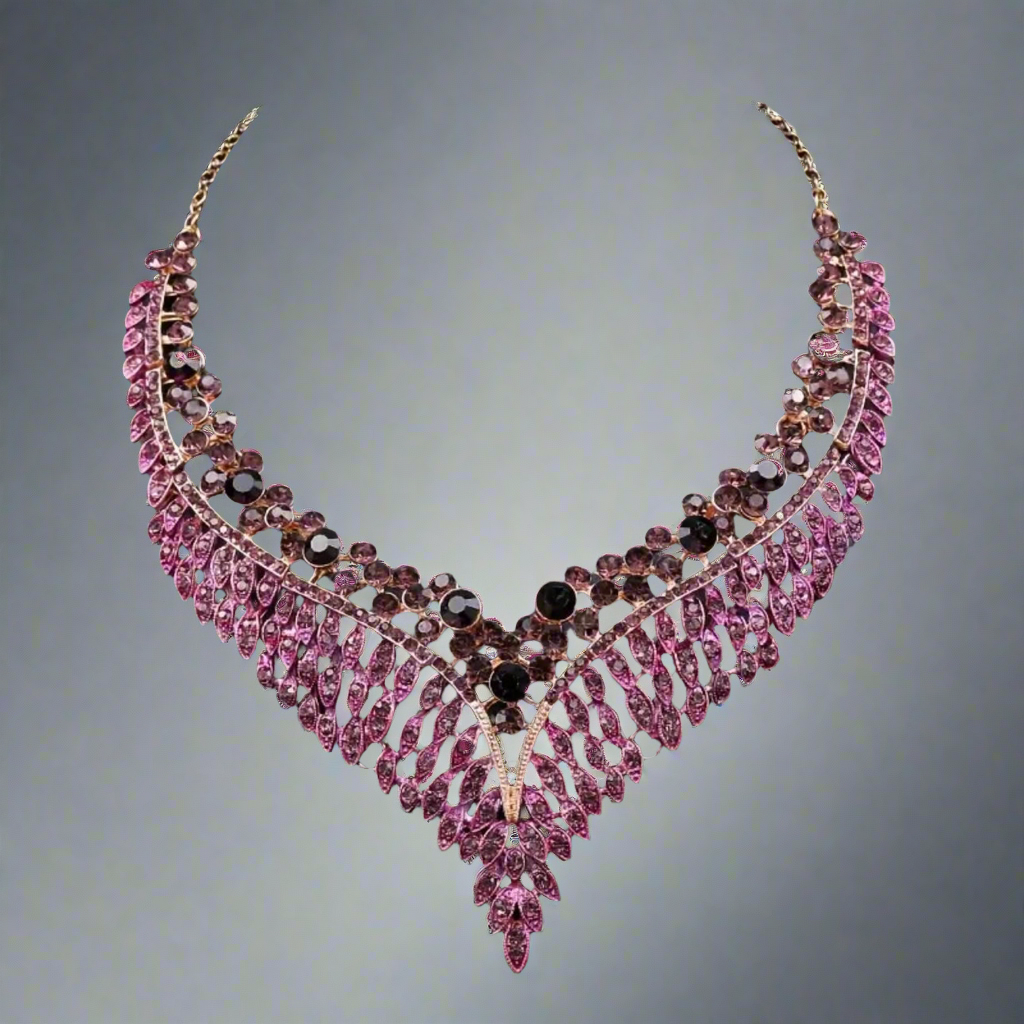 Purple Fuschia Pink Rhinestone Jewelry Set