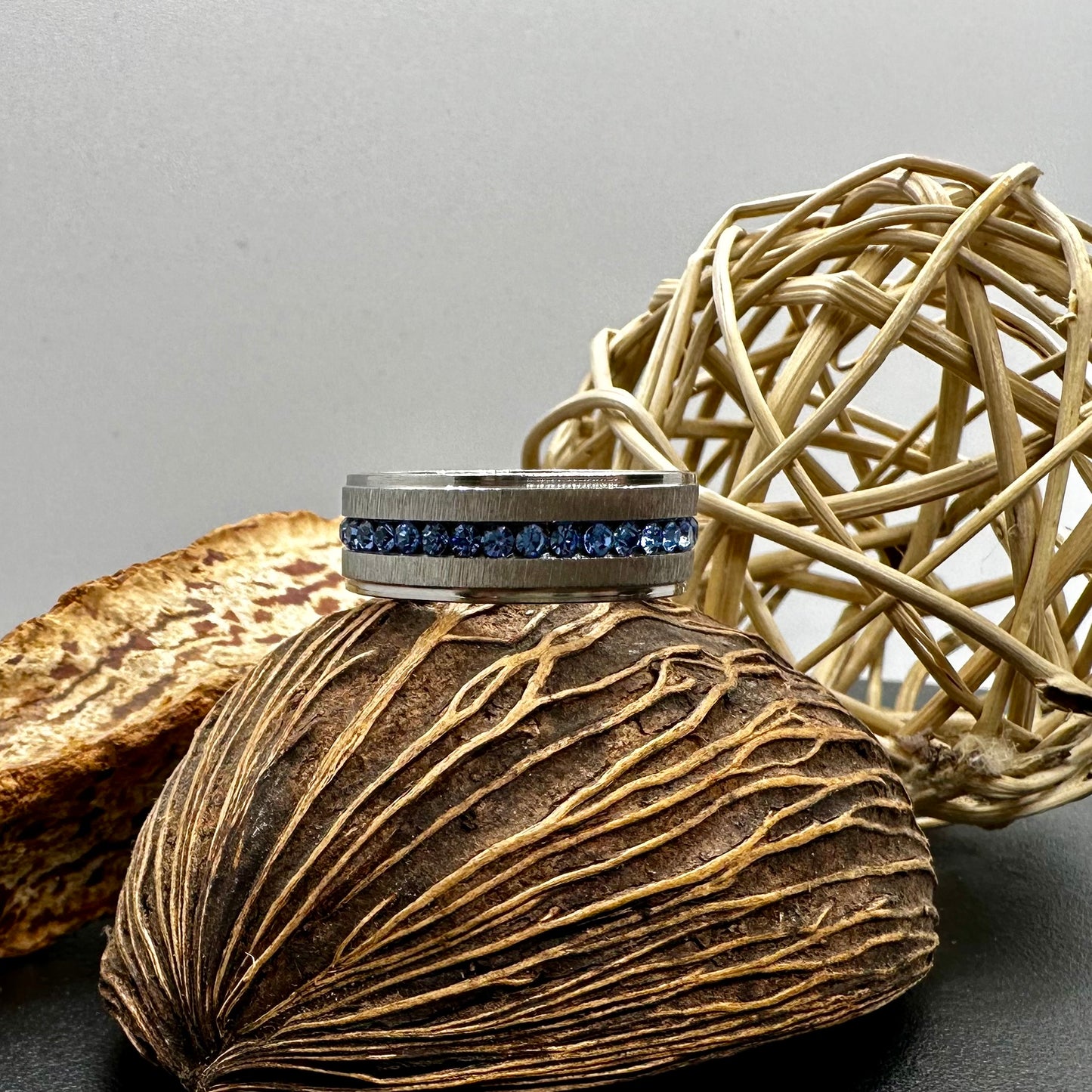 Blue Rhinestone Steel Ring