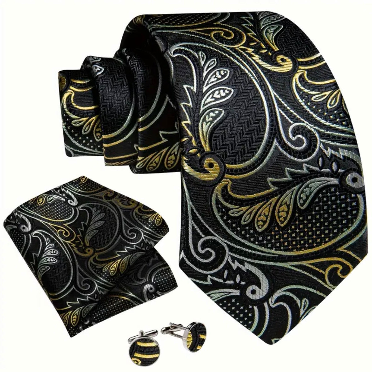 Black Yellow Patterned Necktie Set