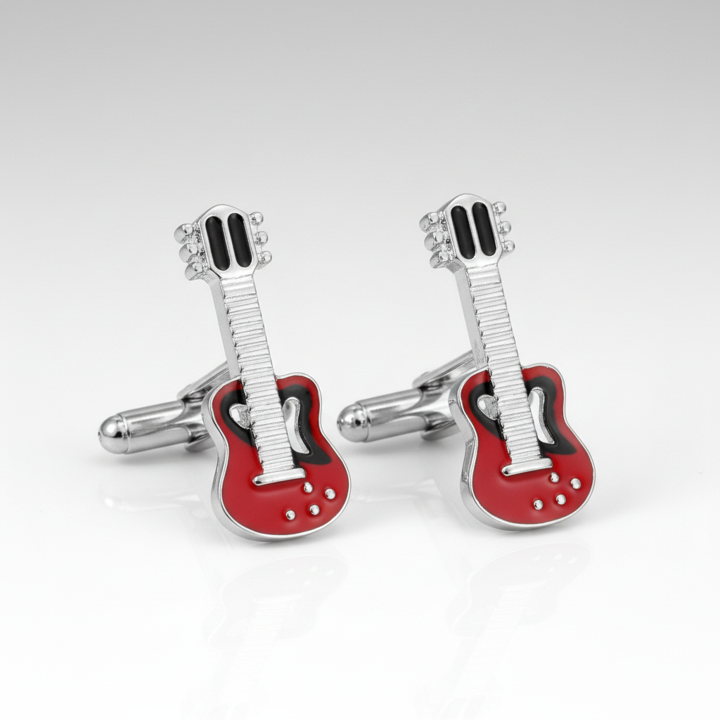 Guitar Cufflinks in Red