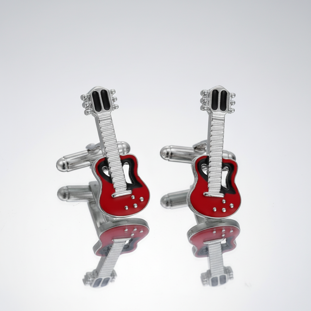 Guitar Cufflinks in Red