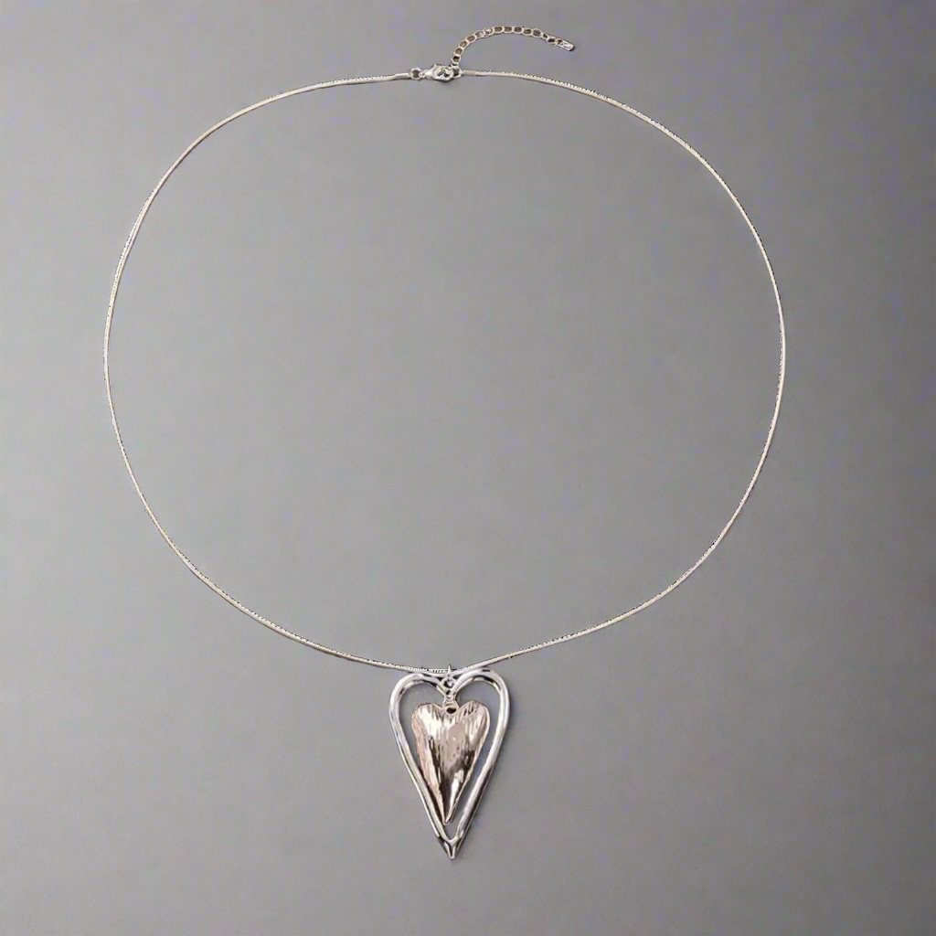 Rose Gold Silver Heart Long Necklace