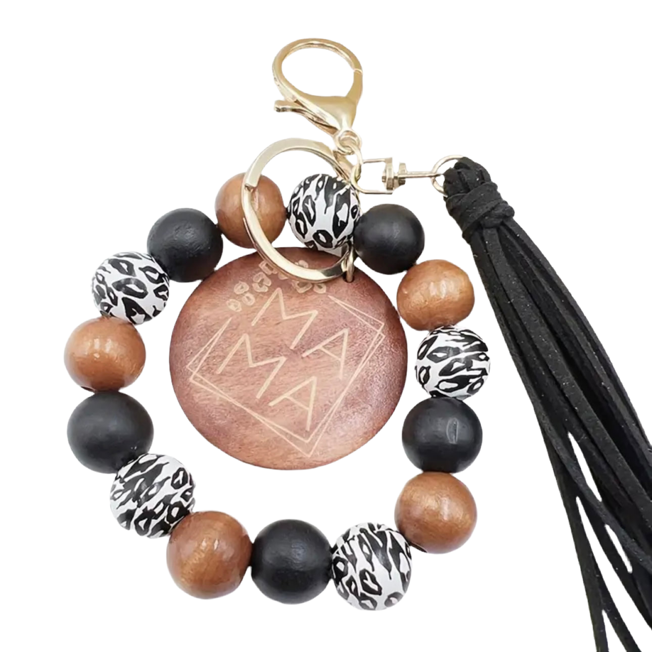 Mama Black Animal Print Beaded Keychain