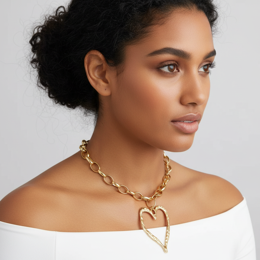 Exaggerated Heart Pendant & Chain