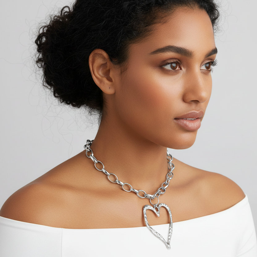 Exaggerated Heart Silver Necklace
