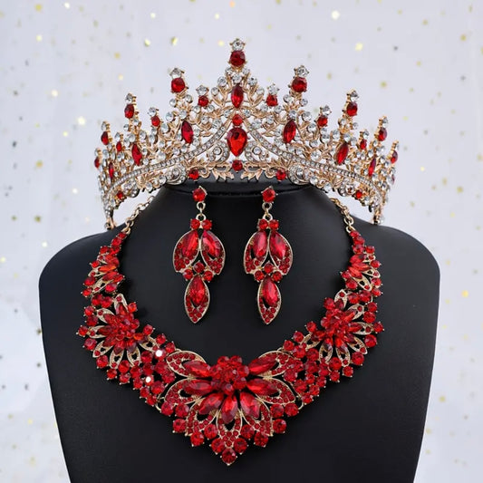 Red Flowers Tiara Jewelry Set