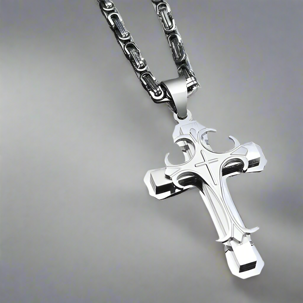 Layered Cross Pendant Byzantine Necklace