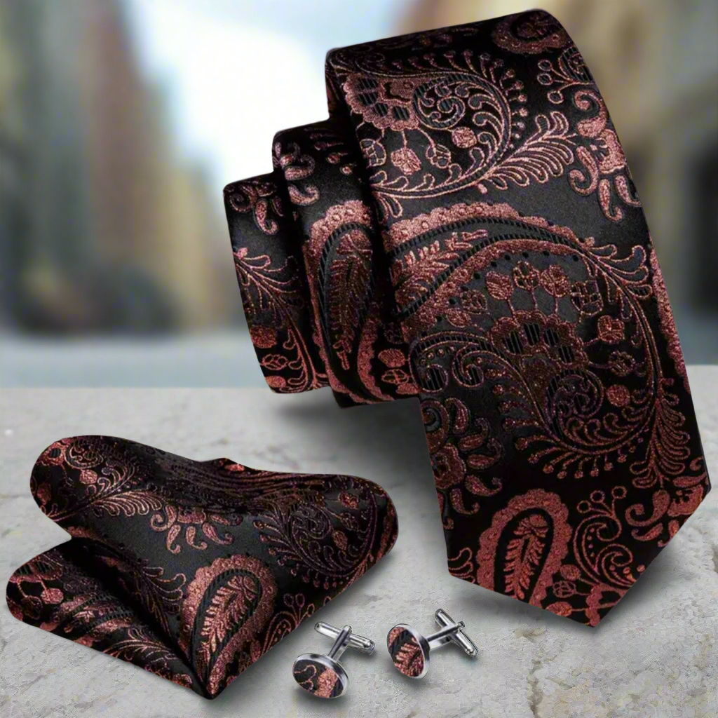 Black Red Bronze Necktie Set