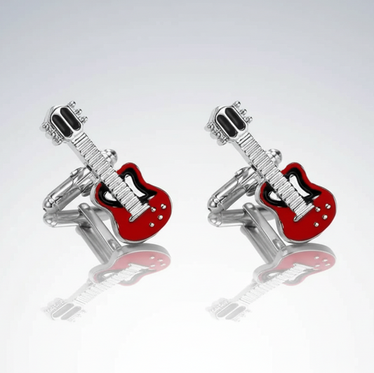 Guitar Cufflinks in Red