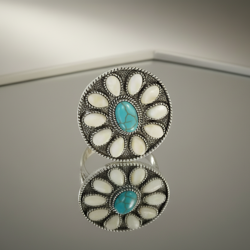 White Blue Turquoise Oval Ring