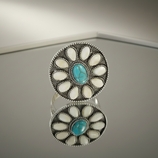 White Blue Turquoise Oval Ring
