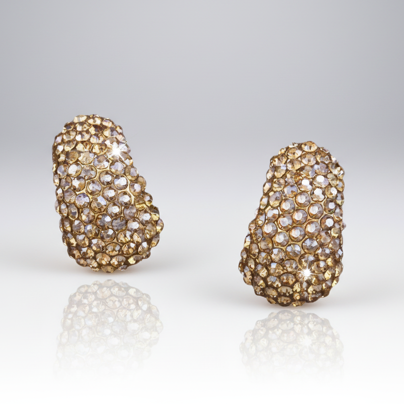 Gold Rhinestone Clip Earrings