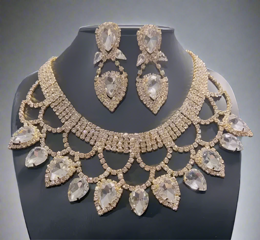 Clear Rhinestone Silver Jewelry Set