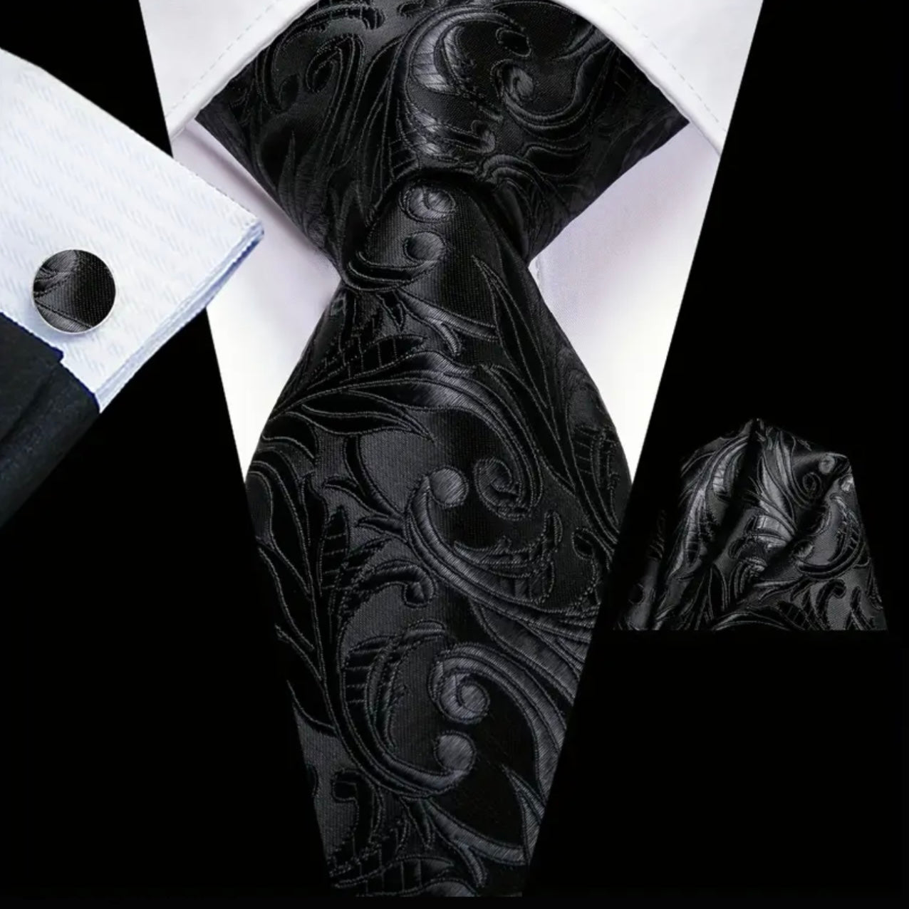 Black Scroll Necktie Set