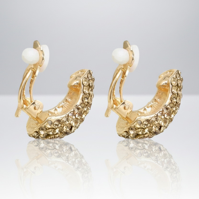 Gold Rhinestone Clip Earrings