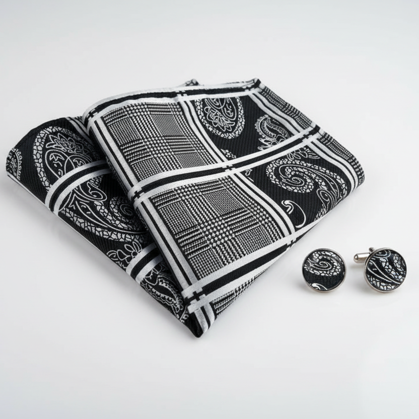 Black Plaid Paisley Bow Tie Set