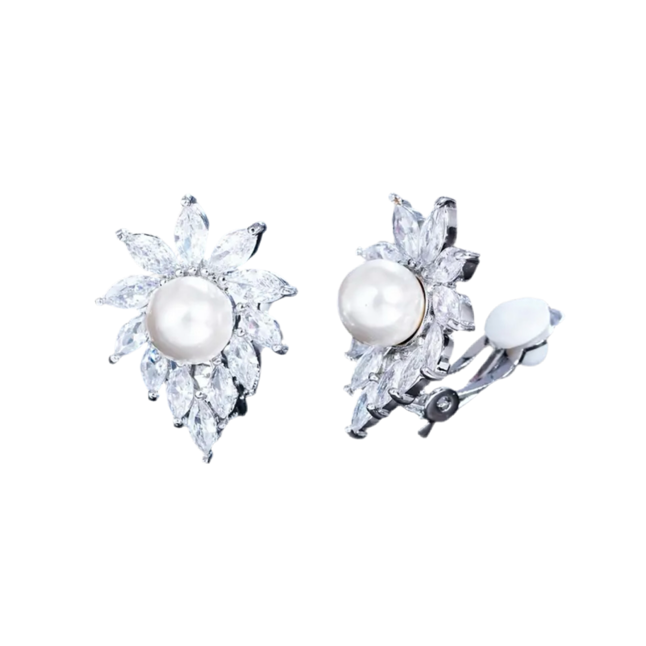 Pearl Rhinestone Clip Earrings