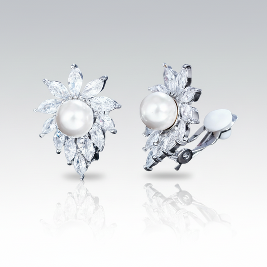Pearl Rhinestone Clip Earrings