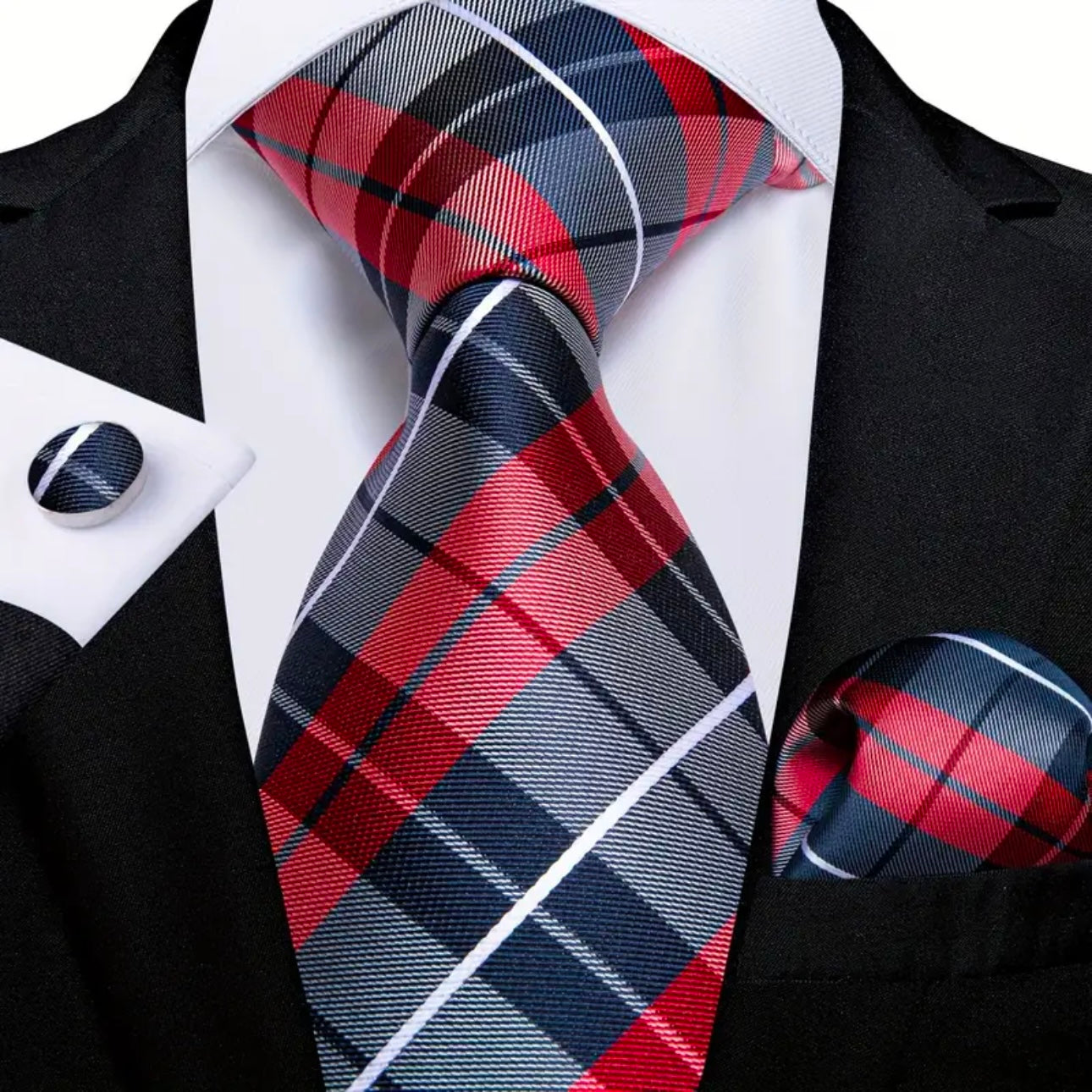 Red White Blue Plaid Necktie Set