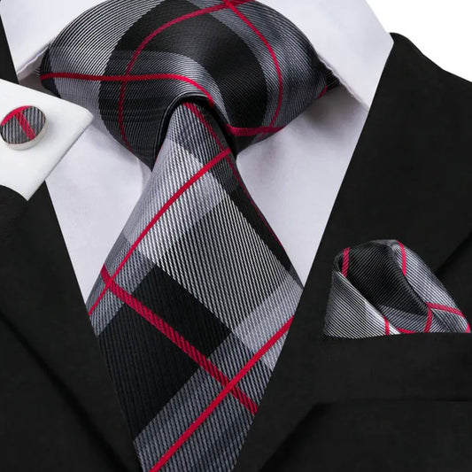 Grey Red Black Necktie Set