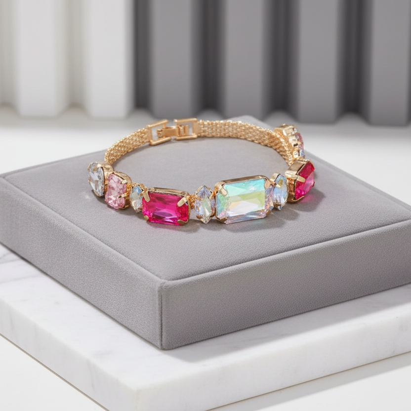 Iridescent Rose Red Pink Bracelet