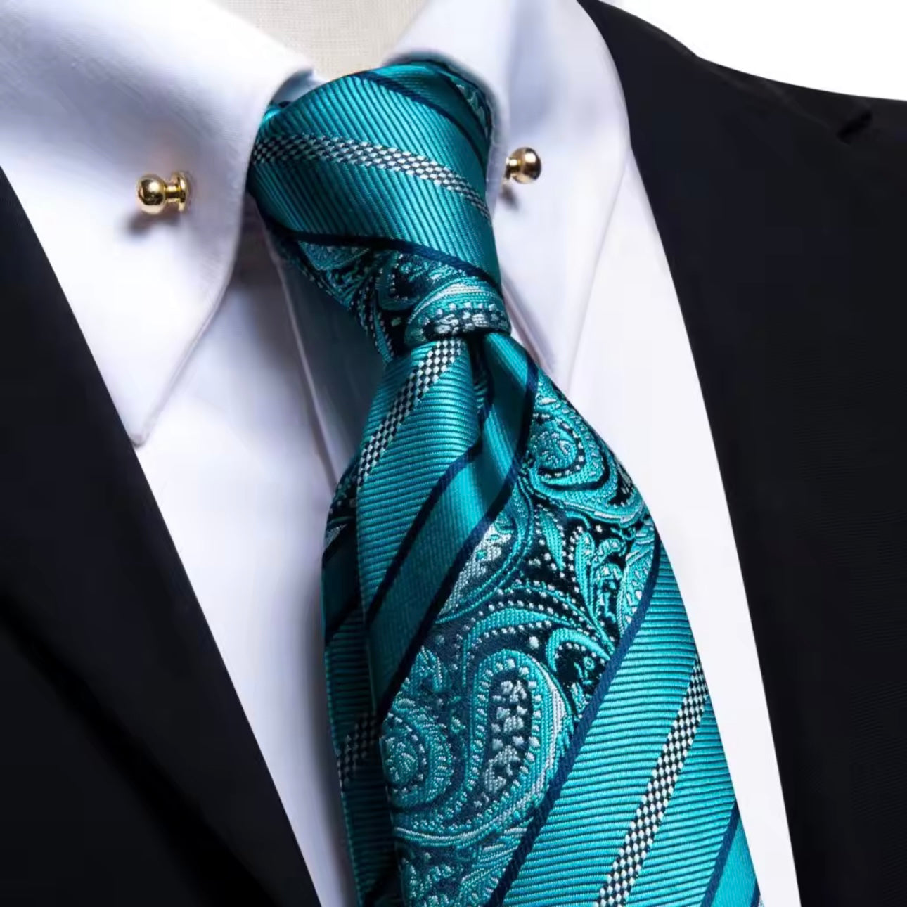 Teal Paisley Stripe Necktie Set