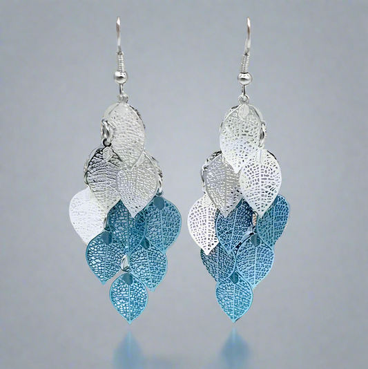Blue Leaf Tassel Earrings