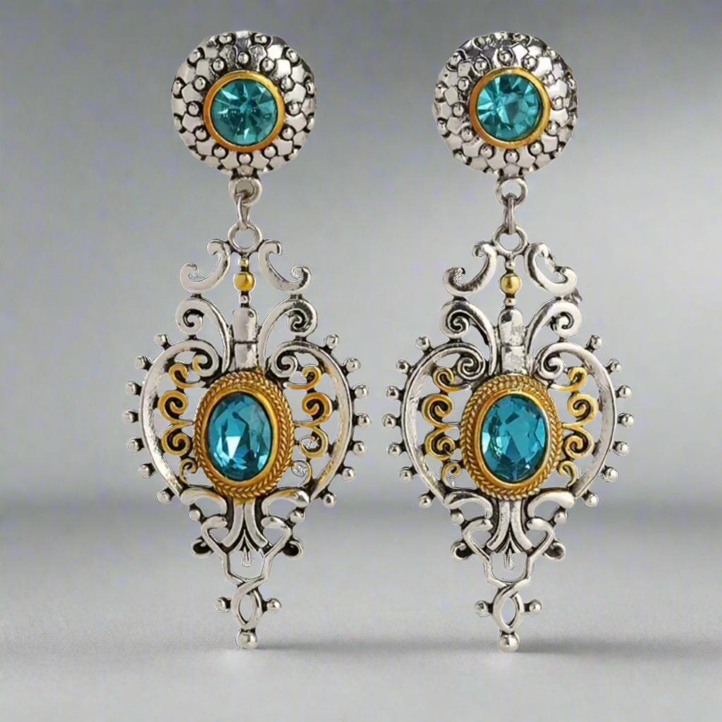 Blue Gold Silver Earrings