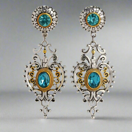 Blue Gold Silver Earrings