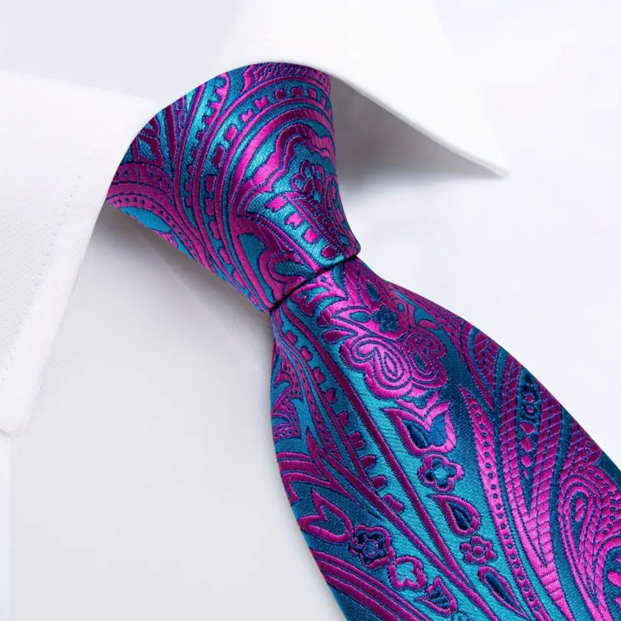 Pink Blue Paisley Necktie Set