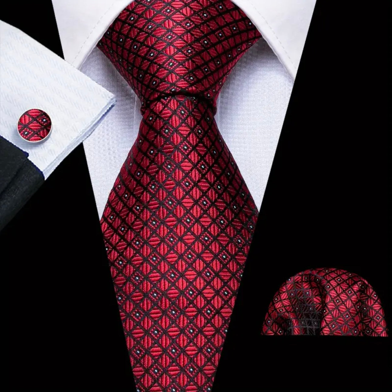 Red Black Dot Necktie Set